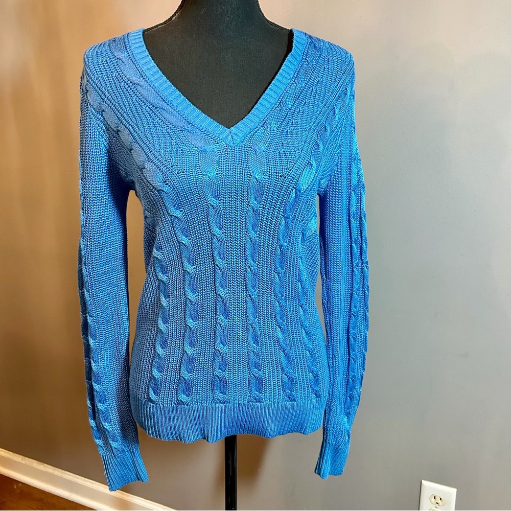 Lauren Ralph Lauren V-Neck Cable Knit Sweater - Blue